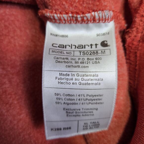 Carhartt Men Loose Fit Midweight Logo Sleeve Graphic Hoodie XL Tall Workwear Red - Picture 11 of 15